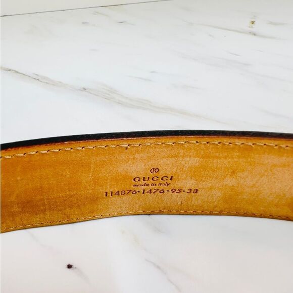 Gucci Brown Patterned Belt with Gold Buckle - Picture 4 of 7